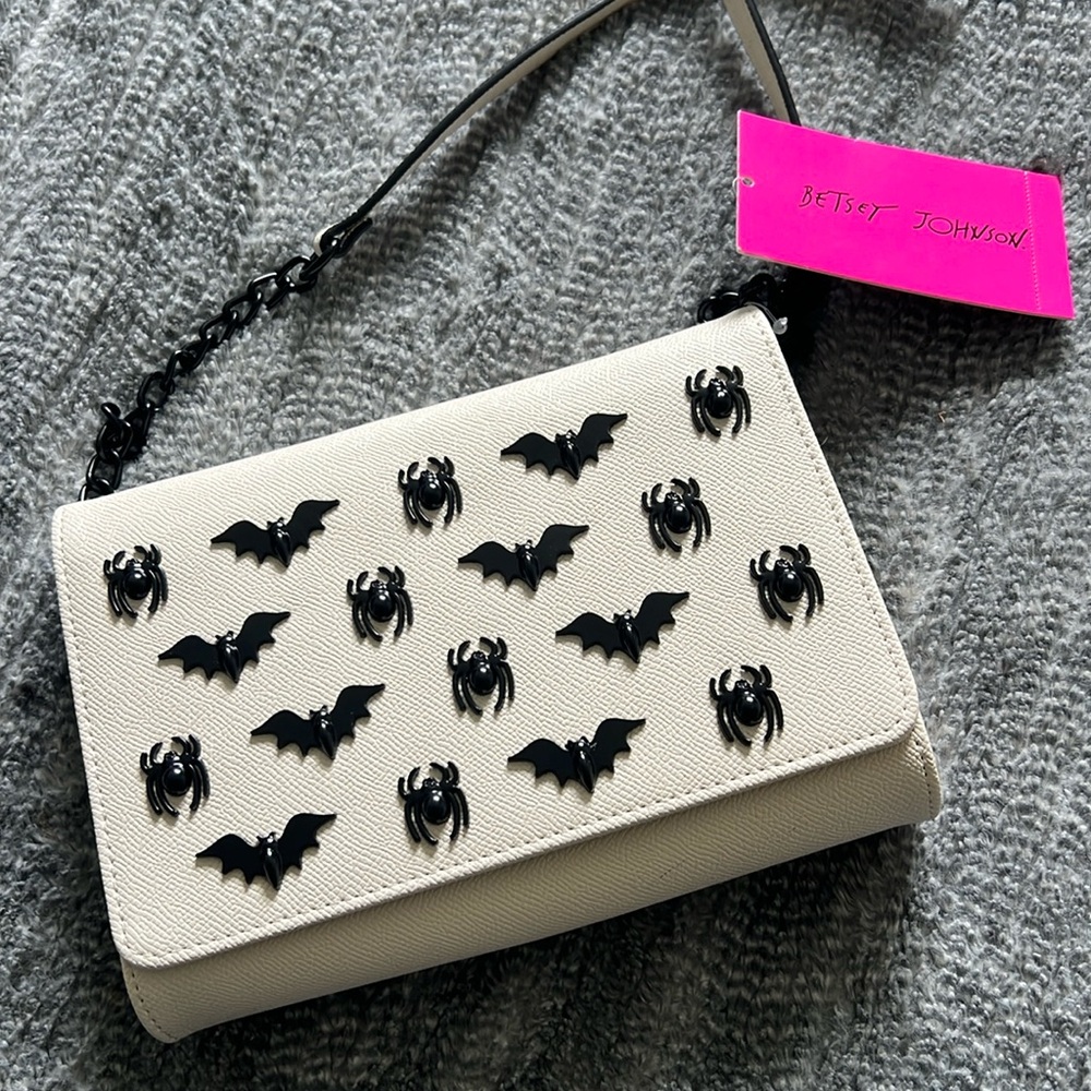 Black and Cream Bat and Spider Crossbody Bag